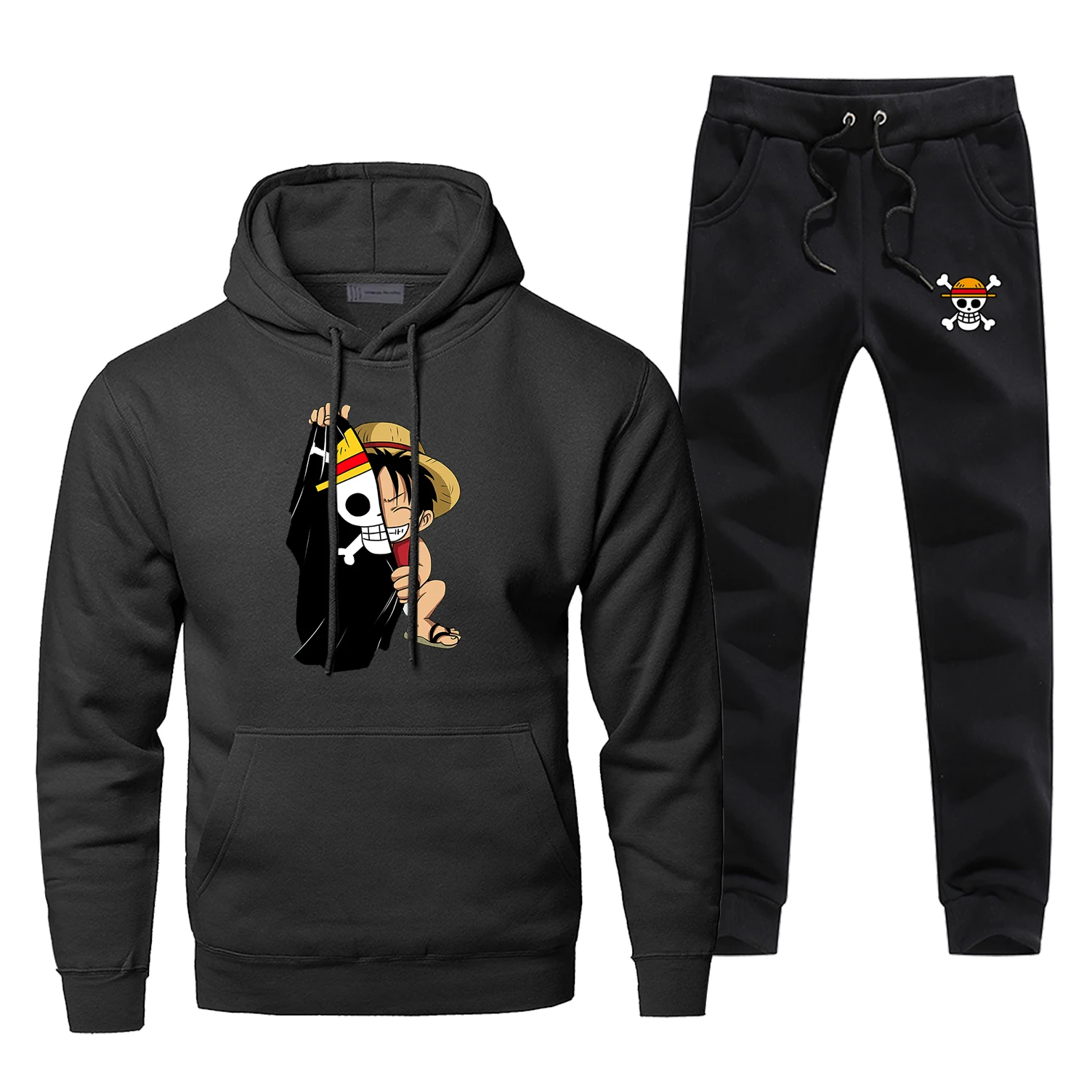 One Peice Monkey D Luffy Flage, мужские спортивные костюмы, зимний комплект из 2 предметов, японское аниме, Харадзюку, мужские комплекты, флисовые повседневные теплые толстовки