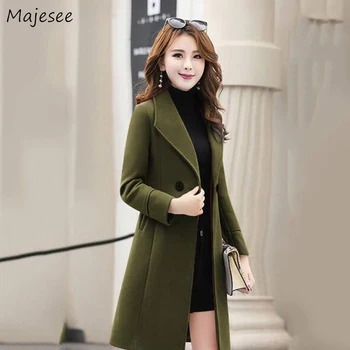 

Woolen Coat Plus Size 3XL Winter Women Long Solid Slim Elegant All-match Korean Style Harajuku Casual Womens Overcoat Fashion