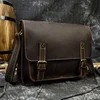 Vintage genuine Leather men shoulder bags Real Crazy horse leather big laptop briefcase A4 messenger bag Brown casual work bag ► Photo 1/6