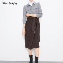 Star firefly элегантная Офисная Женская юбка,, повседневная, тонкая, высокая талия, однобортная, замша, текстура, галстук-бабочка, юбка для женщин