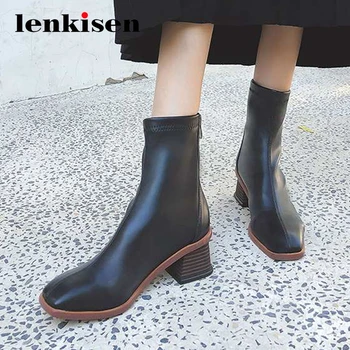 

Lenkisen large size superstar party recommend high street fashion square toe high square heel zipper handmade ankle boots L3f1
