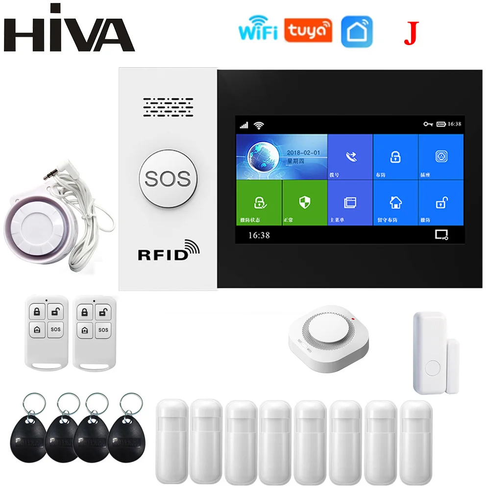 HIVA Alarm Systems Security Home Wifi Gsm with Pir Motion Sensor Tuya Smart Life Alarm work with Alexa elderly emergency button Alarms & Sensors