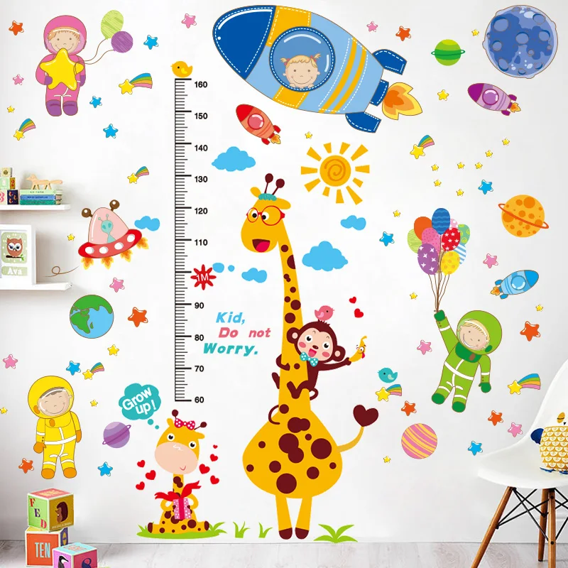 

[shijuekongjian] Giraffe Height Measure Wall Stickers DIY Rockets Astronaut Wall Decals for Kids Room Baby Bedroom Decoration