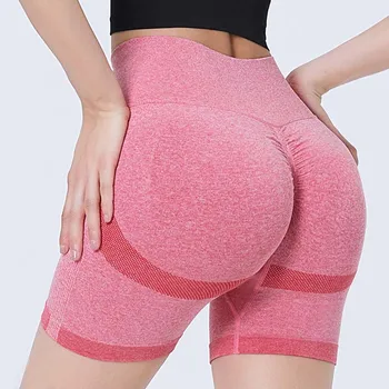 

NORMOV Fitness Women Shorts Summer High Waist Push Up Striped Patchwork Acrylic Hot Short Workout Skinny Shorts Femme