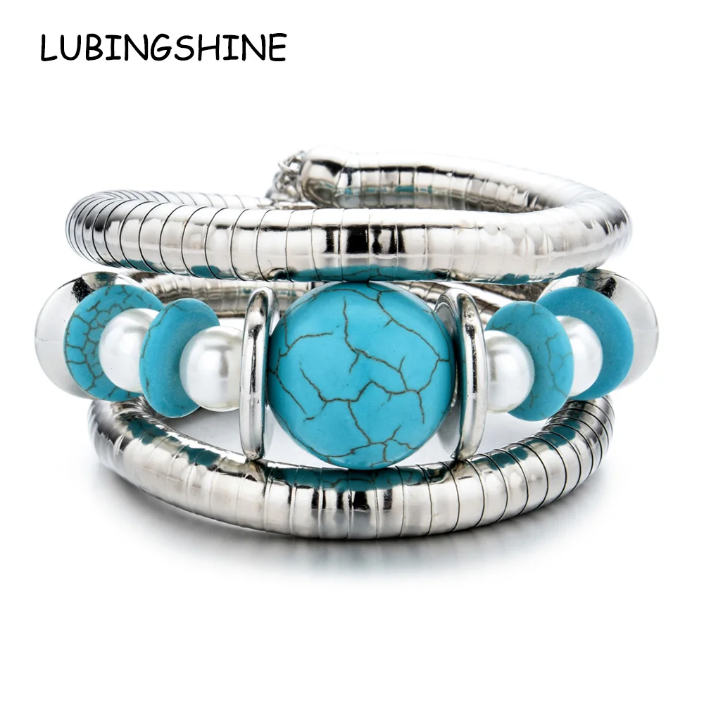 Богемные женские широкие браслеты Жемчужная бусина, натуральный камень, многослойный регулируемый браслет-цепочка в виде змеи, на день рождения, массивное ювелирное изделие, подарок