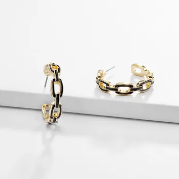 

Fall Winter New Arrival Enameled Metal Chain Small Hoop Earrings Chic Style Jewelry