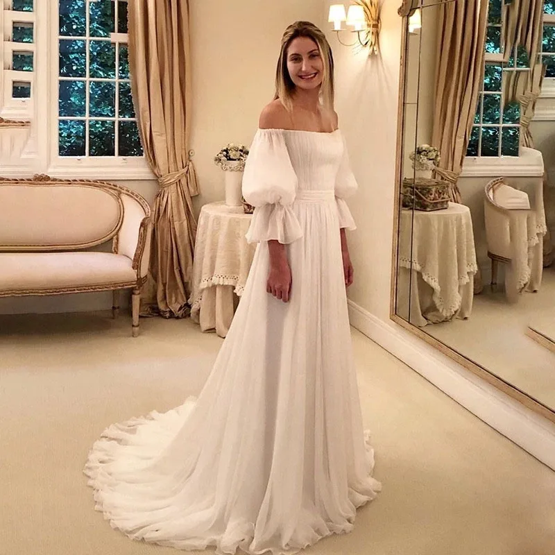 Eightree с открытыми плечами простое свадебное платье пляжное vestido de noiva пышные рукава шифоновые Свадебные платья платье невесты Robe De Mariee