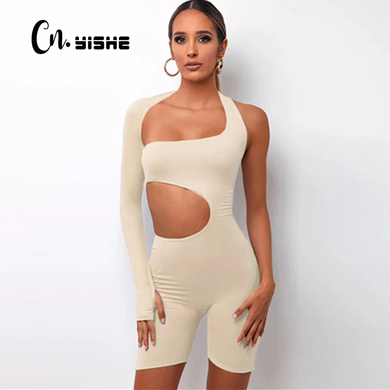 Bodycon Jumpsuit Overalls Rompers Women Backless HALTER Hollow-Out CNYISHE One-Shoulder