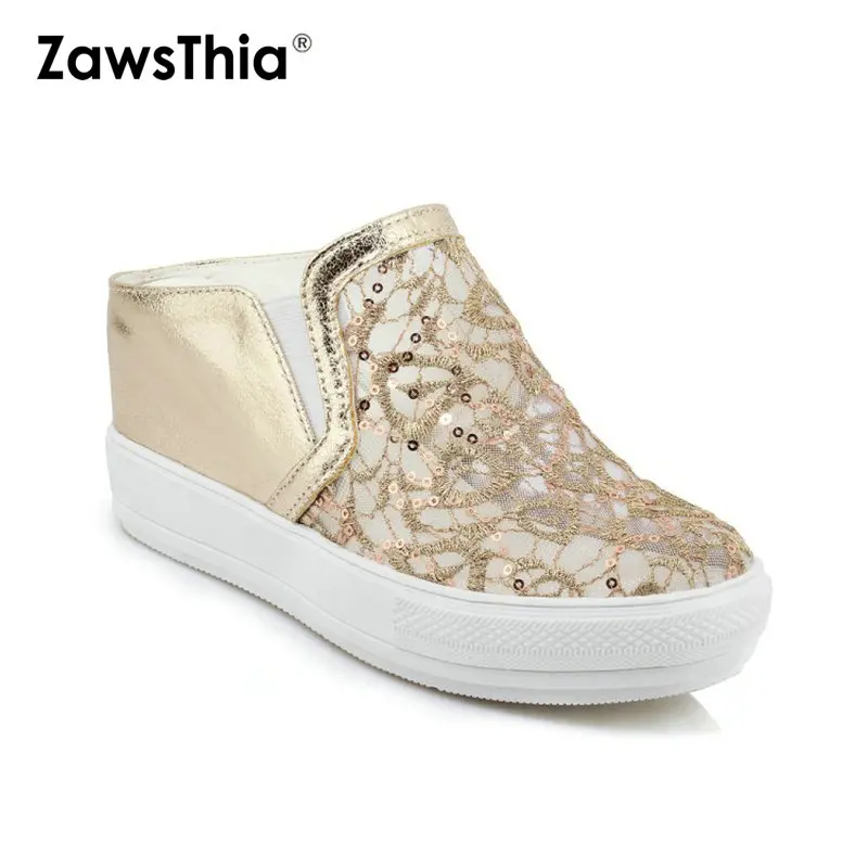 ZawsThia/женские туфли-лодочки с круглым носком украшенные золотыми блестками
