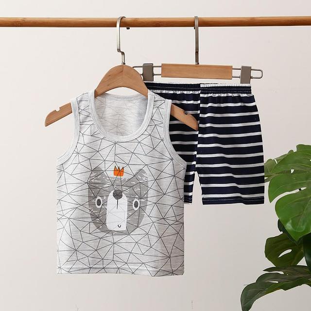Children's Set Pure Cotton Baby Sleeveless 2-piece Clothes Boy's Clothing Set Baby Toddler Boys Vest + Shorts Suit
