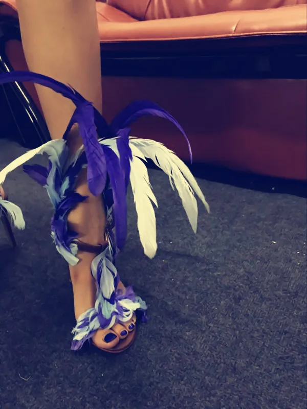 

Women Shoes Purple Thin Heel Stiletto Heel Feather Open Toe Sandals 2022 Stylish Summer Sexy Stage Nightclub Cover Heel Sandals