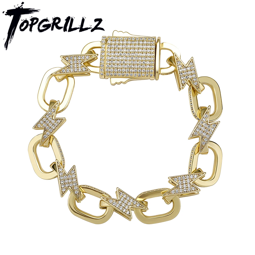 

TOPGRILLZ 12mm Lightning Cuban Link Bracelet With Spring Clasp Full Iced Out Micro Pave Cubic Zirconia Women/Mens Bracelet