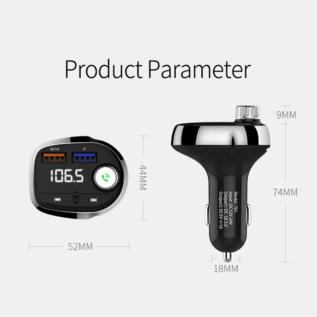 Car Bluetooth FM Transmitter Handsfree Kit Car Audio MP3 Player Digital Screen Dual USB Charger U Disk