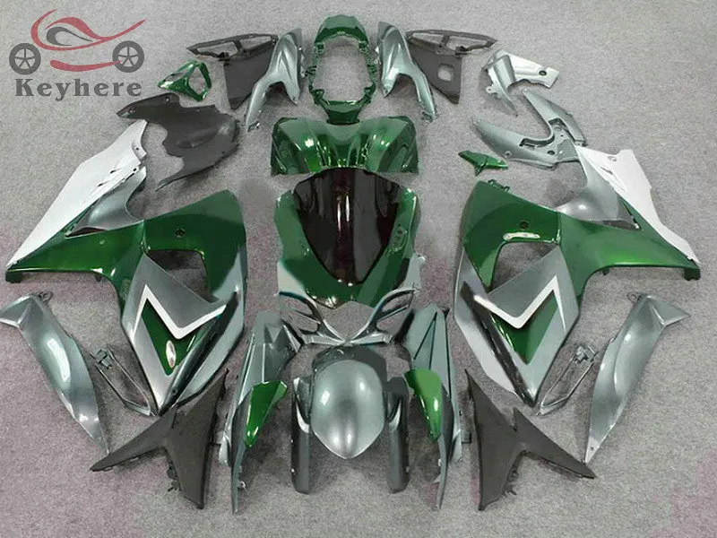 Набор обтекателей для мотоциклов Suzuki GSXR 1000 2009 2010 2011 2015 зеленый серебристый GSX R1000 09 15|Полные комплекты