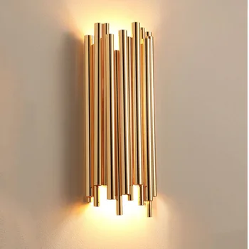 

Post-modern simple stainless steel round tube wall lamp hotel guest room club Villa wall lamp