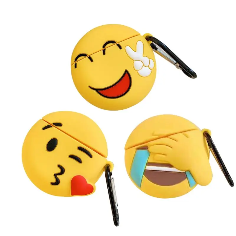

Funny Emoji Pattern Soft Silicone Protective Case Shockproof Cover Skin Protector with Carabiner for Airpods 1/2 Charging Box