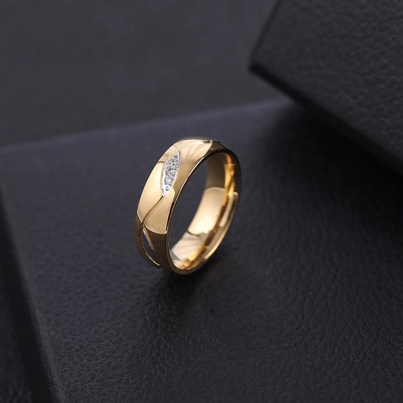 Gold Silver Color Couples Rings Rhinestone Bride Wedding Stainless Steel Ring Unisex Women Men Fashion Jewelry Gifts WC075 wedding rings couple rings fashion rings fashion ring stainless steel rings finger rings metal rings