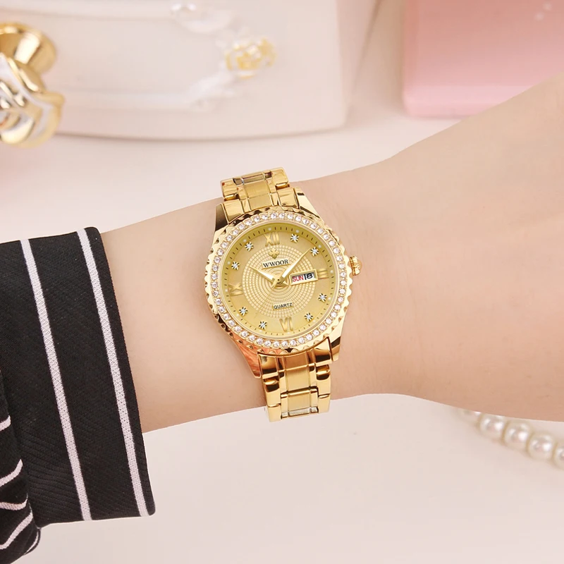 WWOOR Woman Watches 2019 Famous Brand Casual Female Gold Watch Waterproof Ladies Wrist Watches Diamond Golden Watch Women|Women&#39;s Watches| - AliExpress