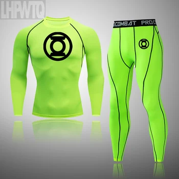 

Winter Warm Long underwear Set Green Lantern Men's Thermal Underwear Men Thermal Long johns Batman Compression Jogging Set