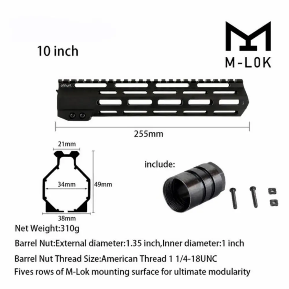 AR15 бесплатно поплавок M-LOK Handguard " 9" 1" 12" 13," 15" 1" Пикатинни тонкий стиль стальная муфта ствола для крепления прицела - Цвет: 10 inch Black