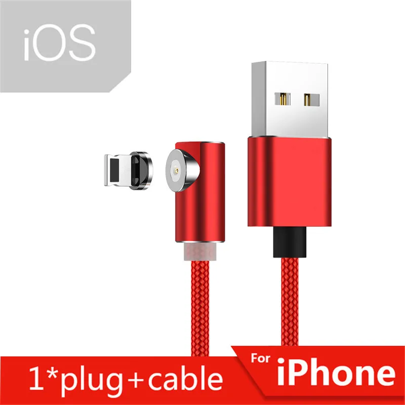 Red for iphone Tkey 2 м USB 90 Drgree Магнитный зарядный кабель для быстрой зарядки телефона для iphone huawei Быстрый Магнит USB C Шнур адаптер для проводов - Цвет: Red for iphone