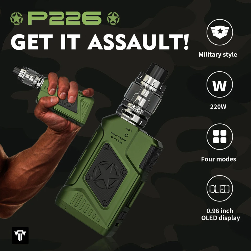 Оригинал TESLA P226 vape box kit 220 Вт с 096 дюймов OLED экран и 0.18ohm коробка разматывателя Mod