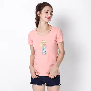 

Short Sleeve t shirt Brick Red Blessed Gray FeANher Print O-Neck Tees Ladies Casual Female Top
