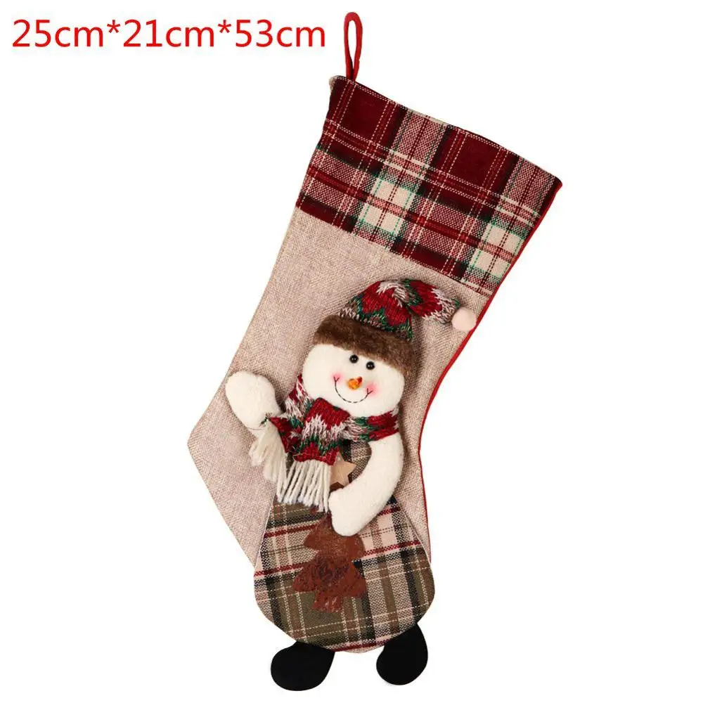 1pcs Snowman Теплые большие рождественские чулки; носки Санта-Клауса; клетчатые мешковины; Рождественский Декор; новогодний мешок для конфет; подарочные носки; чулки с орнаментом - Цвет: 1pcs Snowman