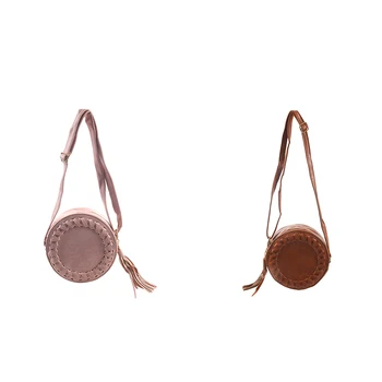 

2 Pcs Fashion Women Bag Tassel Round Weave Crossbody Bag Messenger Bag Ladies Cute Roll Shoulder Bag, Brown & Pink