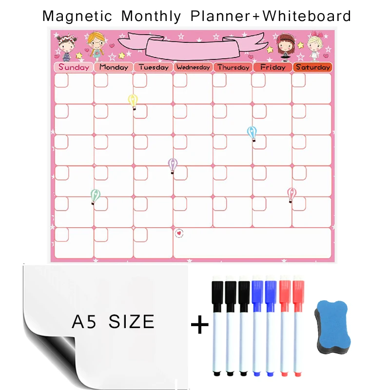 

Magnetic A5 Whiteboard Weekly Monthly Planner Calendar Fridge Sticker Dry Erase Board for Kid Writing Teaching Erasable Markers