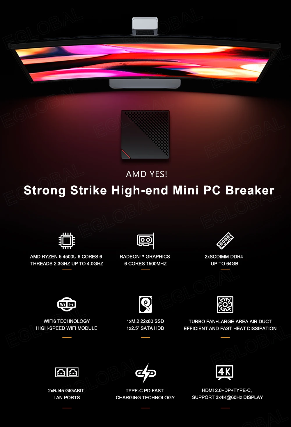 Unleash Gaming Power with our New AMD Ryzen 5 Mini PC – Ryzen 5 4500U, DDR4, 2 LAN, NVMe SSD. Elevate your gaming experience with HDMI, DP, Type-C, and 3x4K@60Hz support. Windows 10 and WiFi 6 for seamless performance. Description Image.This Product Can Be Found With The Tag Names Barebone Mini PC, Computer Office, Mini pc