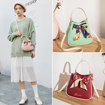 

Fashion drawstring bucket bag silk scarf female bag fashion women handbag shoulder bag messenger bag