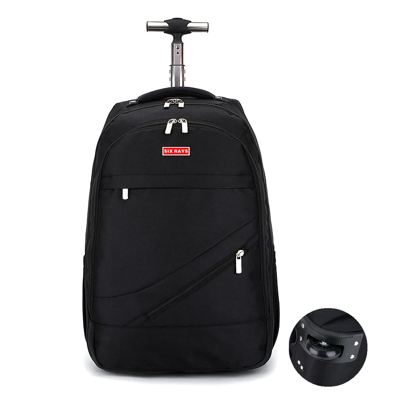 SIXRAYS, мужская дорожная сумка, мужской рюкзак, полиэфирные сумки, водонепроницаемый рюкзак для компьютера, фирменный дизайн, рюкзаки, рюкзак на колесиках - Цвет: Черный