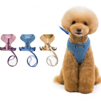

Pet Supplies Dog Harness Pet Leash Set Vest Harness Polyester Plush Breathable Mesh Bis Buckle Harnesses Can Be Adjusted Bust