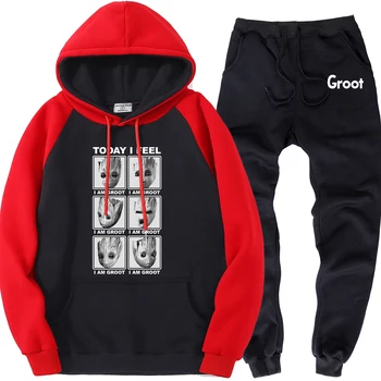 

TODAY I FEEL I AM GROOT Mens Hoodie Warm Trousers 2019 New Arrival Male Two Piece Suit Streetwear Tracksuit Funny Brand Clothing