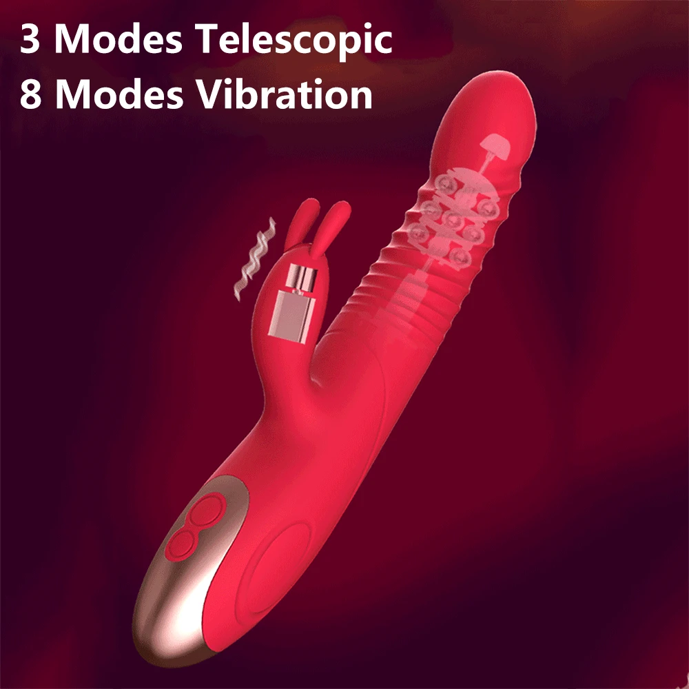 Rabbit Vibrators Heating Telescopic Dildo Vibrator G spot Clitoris Stimulator Rechargeable Female Masturbation Sex Toy For Woman
