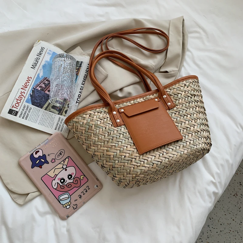 Hohe Qualität Frauen Stroh Sommer Handtaschen Mode Damen Schulter Messenger Taschen Designer Weibliche Große Kapazität Tote Strand Tasche — изображение 5