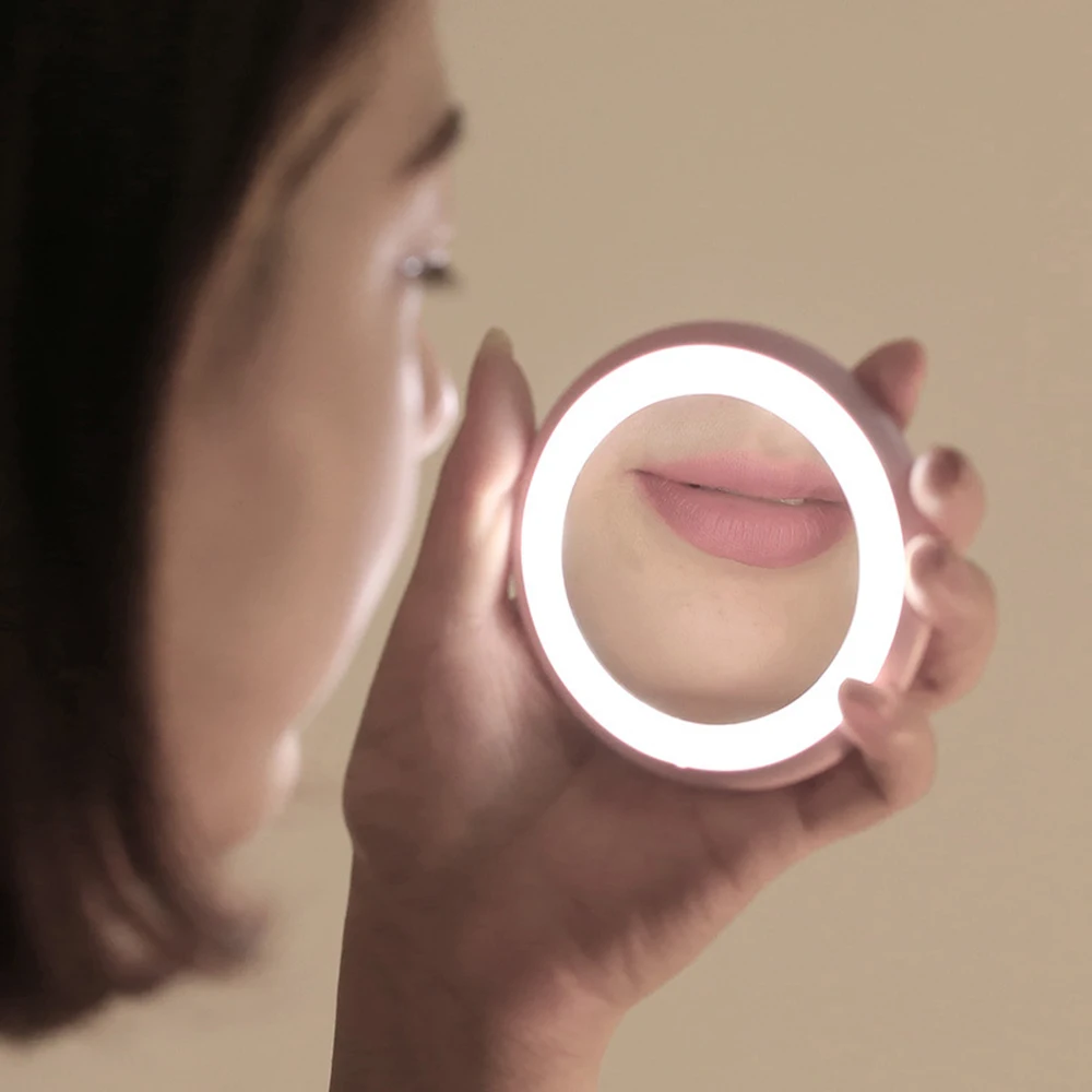 Портативный светодиодный мини-круговой HD зеркало для макияжа складное освещение светодиодный косметическое зеркало для макияжа D40