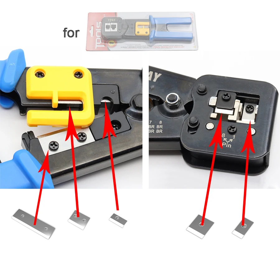 YPAY-piezas de herramientas de cuchillas rg45 para prensado de cables ez RJ45, pelacables, cuchillo, abrazadera de línea de prensado, rj 45 RJ12, pinzas, 5 uds.