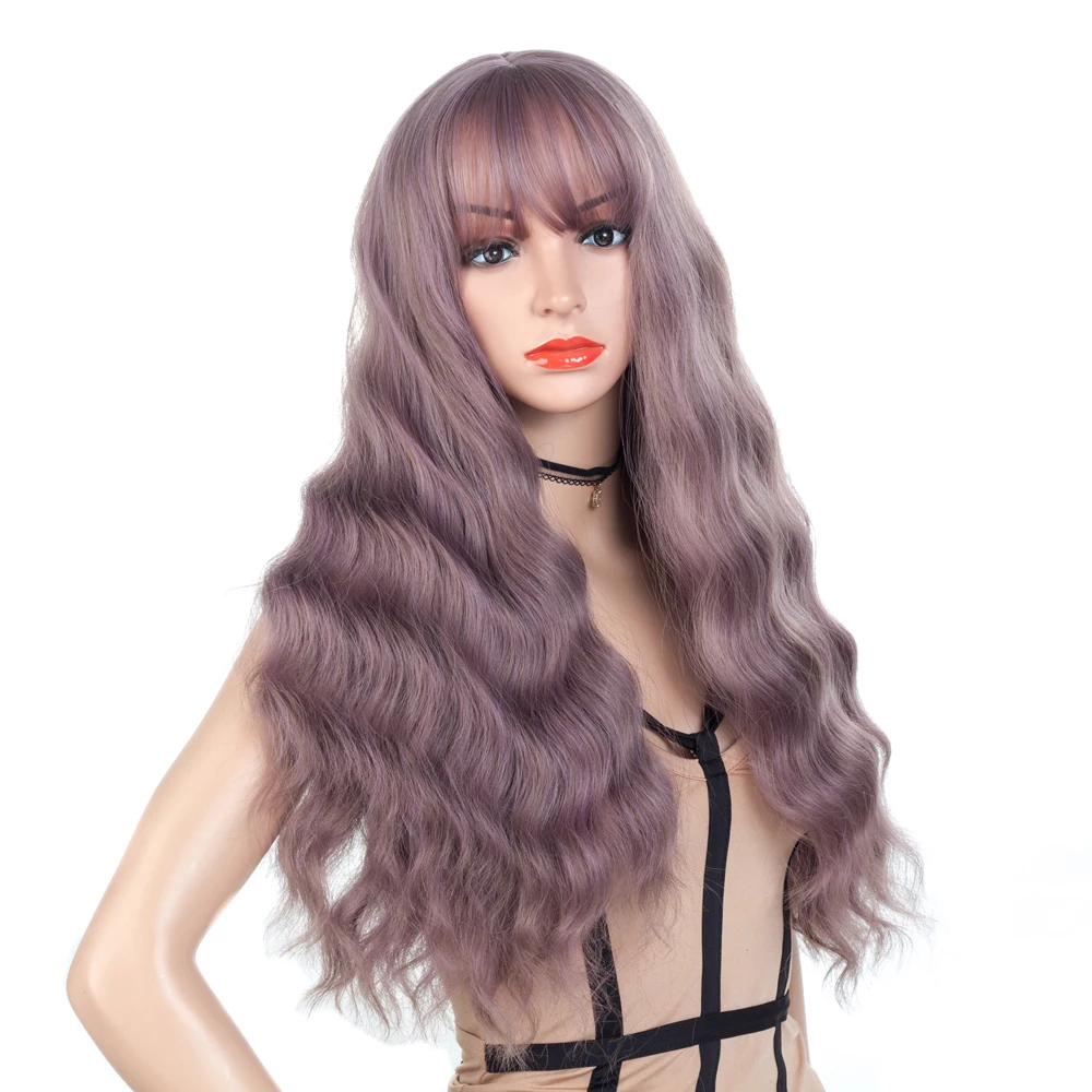 Feminina com Franja Resistentes ao Calor Perucas para Mulher Cabelo Longo Cosplay Peruca Máquina 26 Polegada Perucas Sintéticas Encaracoladas Barato 3 com franja 26 polegada perucas sintéticas encaracoladas