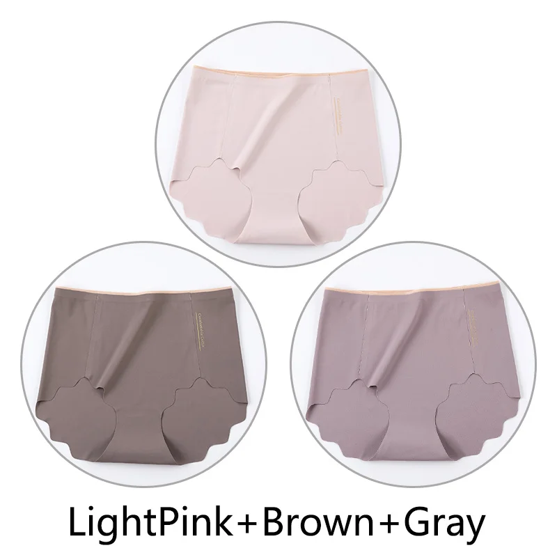 LightPink Brown Gray 3 шт Бесшовные трусы женские с высокой талией сексуальные трусики L-XXL белье большого размера мягкий Ультратонкий дышащий Женский нижнее белье - Цвет: LightPink Brown Gray