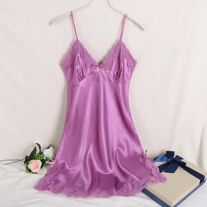 Light Purple Women's new sexy lace V-neck double slit home service Evening dress sleeveless women's clothing - Цвет: Light Purple