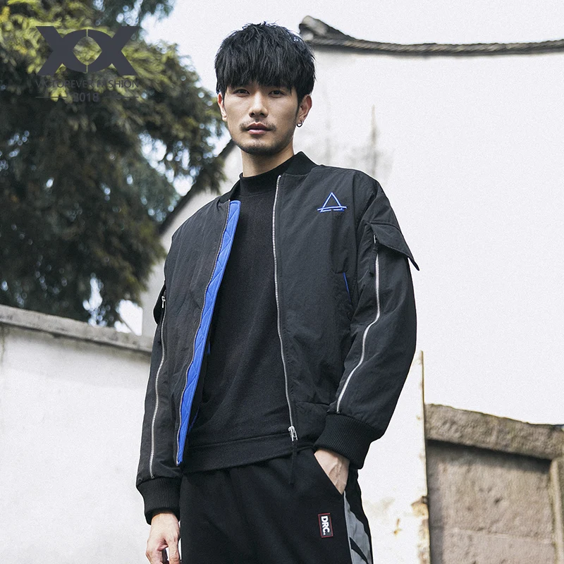 Japanese winter short down jacket men stand collar tide brand embroidery thick warm color contrast men's down casual jacket