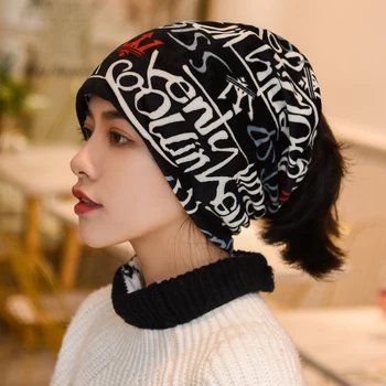 

LongKeeper Brand 2019 New Fashion Women Letter Hip Hop Scarf Hats For Female Skullies Cap Girls Makeup Headwear Hat