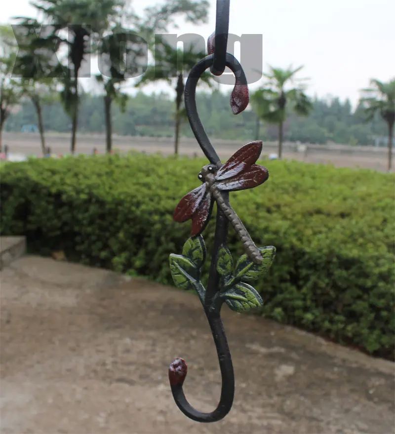 

2pcs 28.5 * 4 * 21.5cm classic cast iron painted S-shaped Dragonfly hook iron multi purpose hook hanging basket flower