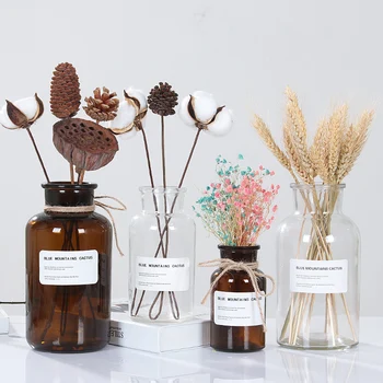

Nordic Modern Mini Brown Transparent Glass Bottle Dry Flower Vase Flower Vases Plants Holder Home Decoration Living Room Decor