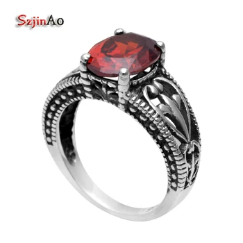 

Authentic Replica Fashion Wholesale Sterling Silver Ring Border Flowers Antique Jewelry Garnet 925 Sterling Silver Women Ring