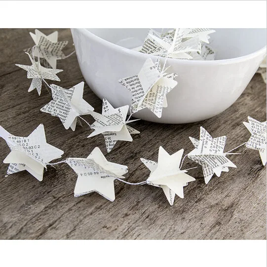 2M Paper Star Garland Hanging 3D Paper Pentagram Floral String String Chain Handmade Paper Stars Wall Hanging Home Chritmas Deco