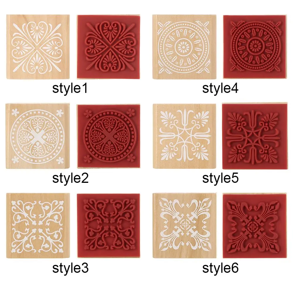 Description Picture 3 of itemHot Sale Vintage Square Floral Wooden Stamps Seal Rubber Stamps Scrapbooking Making Decorative Sewing DIY Craft Tools