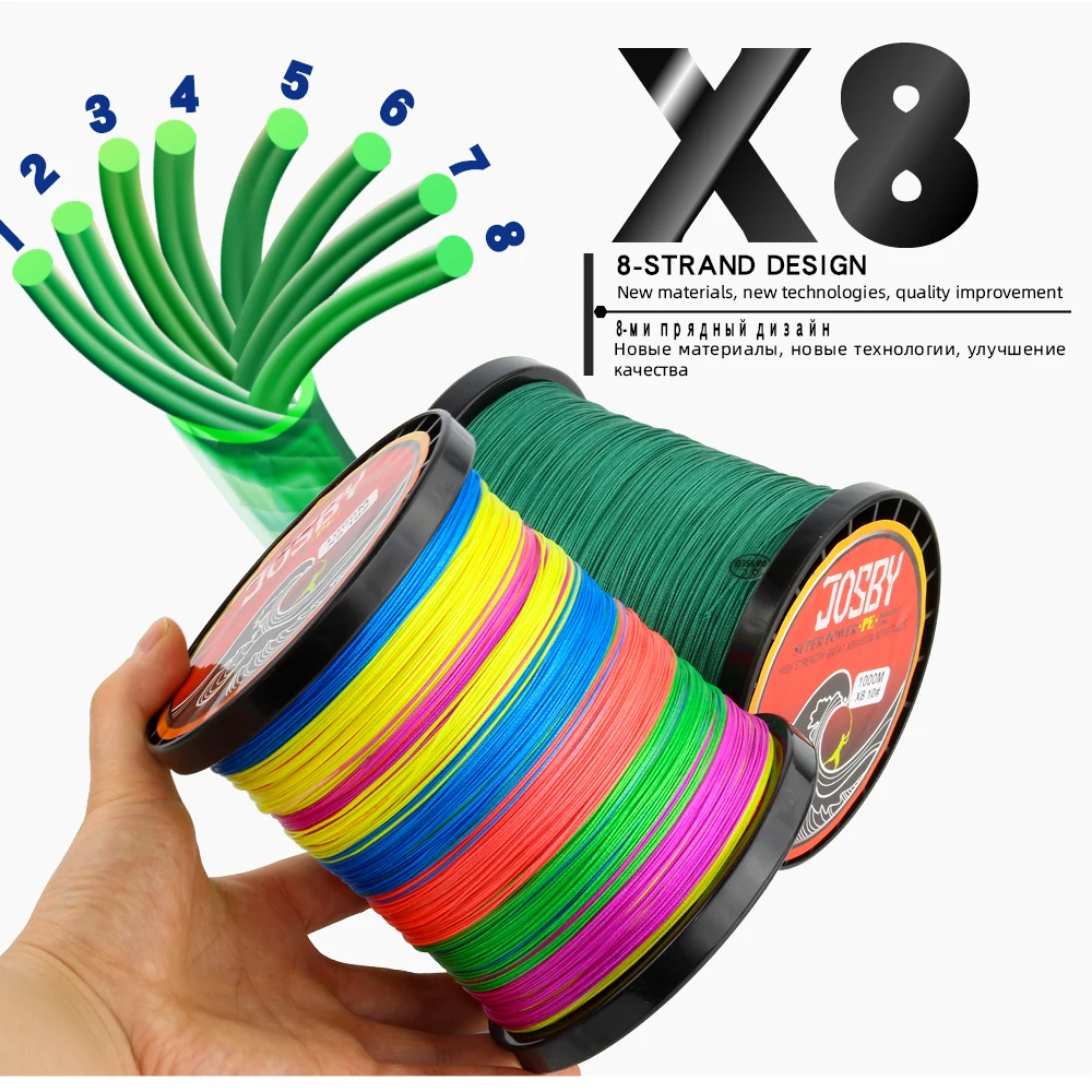 JOSBY Strand Japan Super Strong PE Braided Fishing Line Multifilament Fishing Line 500m Braid Thread Black 8 Braid 12LBS-78LBS